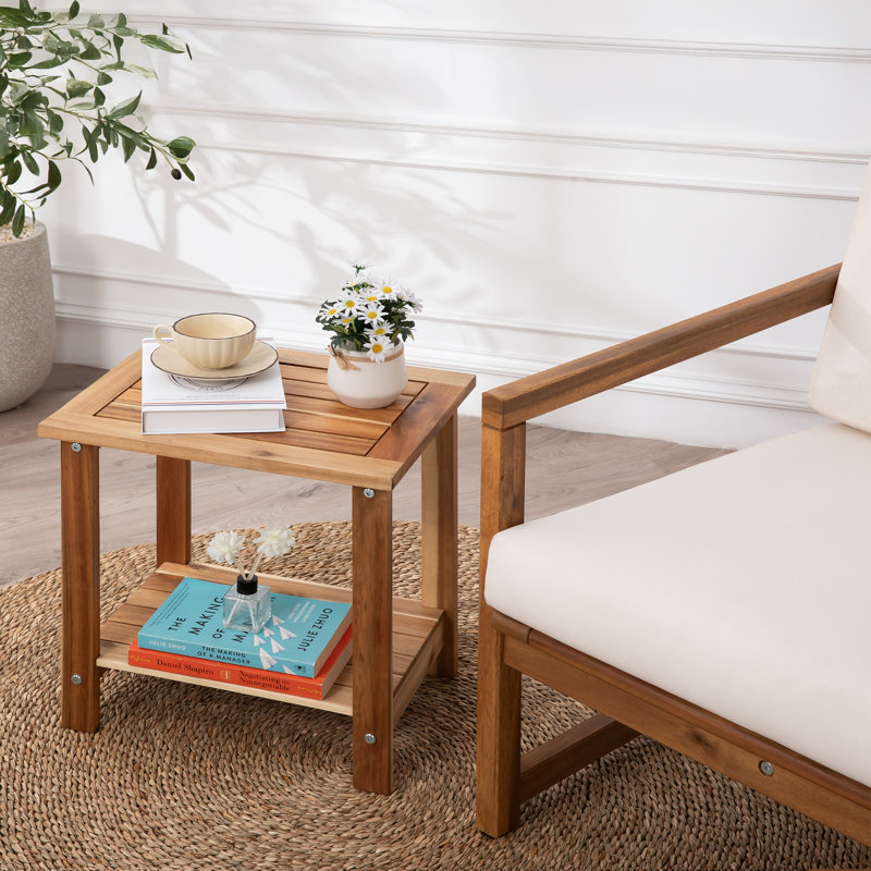Candrice Rectangular Outdoor Side Table, White Oak