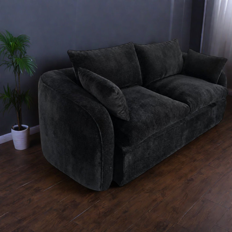 Compression Sofas, Black Foam 2 Seater, Modern Compact Loveseat for Home