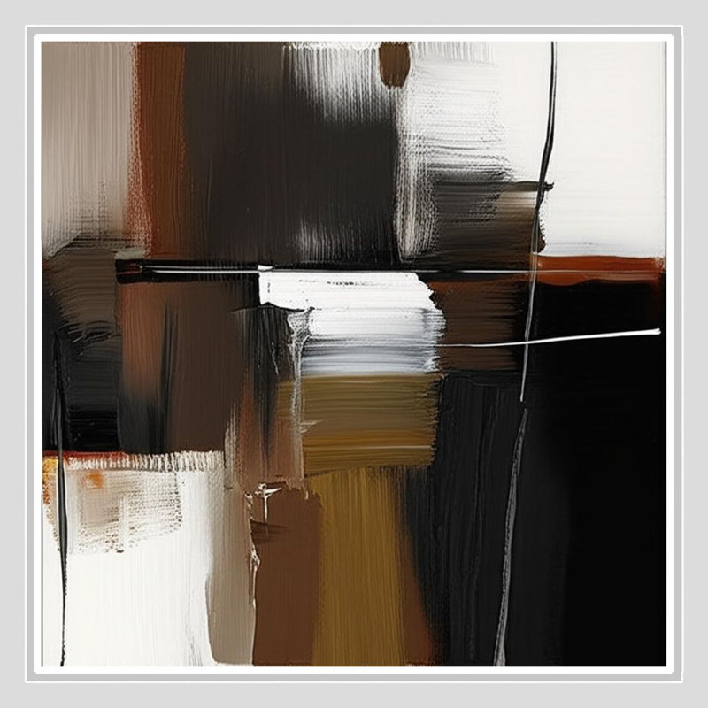 "Bold Earth Tones", composition abstraite sur toile encadrée, White, 12" H x 12" W