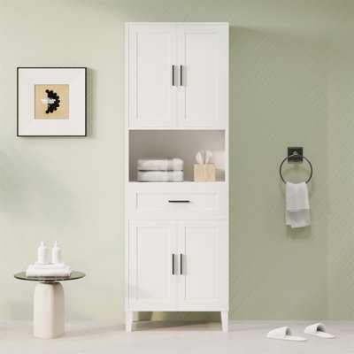 70.9" High Freestanding Tall Bathroom Cabinet With A Drawer, 2 Cabinets, 4 Soft-Close Doors, 2 Adjustable Shelves, Open Storage, For Bathroom, Living Room, Laundry Room
