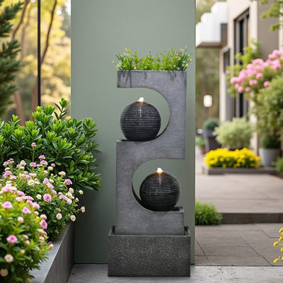 Malyha Hand Crafted Weather Resistant Floor Fountain with Light