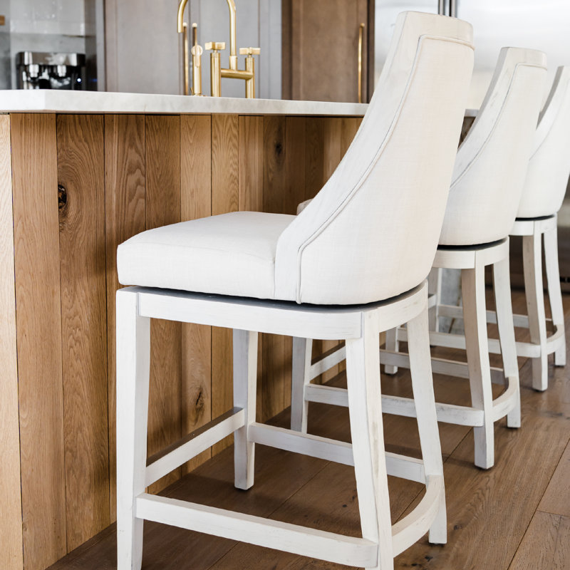 Vienna White Oak Swivel Bar Stool with Upholstered Seat