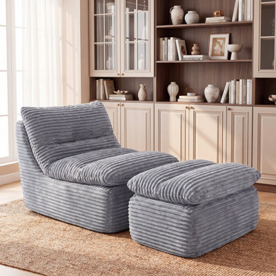 Memory Foam Lounge Chair with Ottoman, Single Lounge Chair, Corduroy Lounger for Living Room