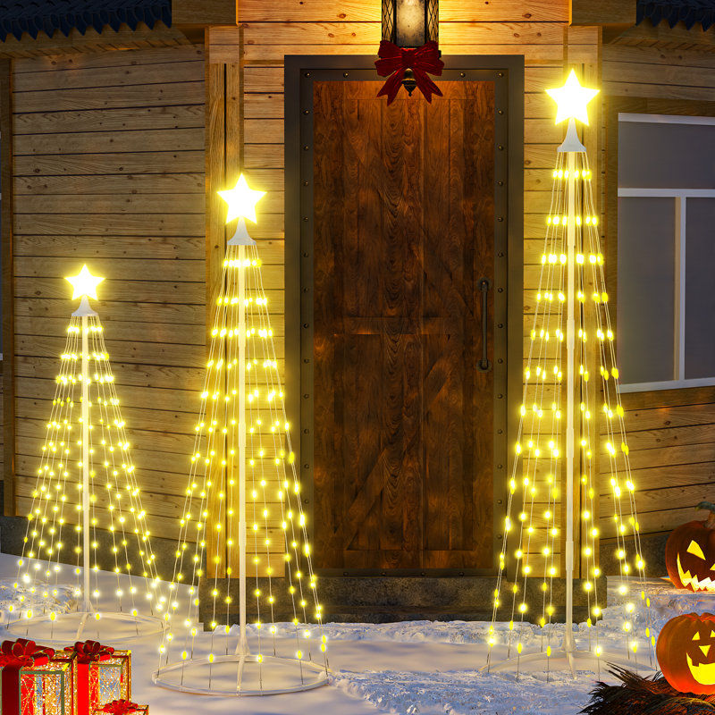 Ensemble de 3 présentoirs lumineux en forme d'arbre de Noël en forme de cône