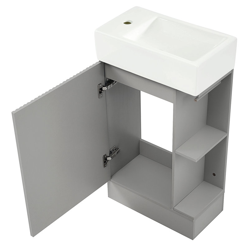 Meuble-lavabo 18,6 po avec lavabo, meuble-lavabo avec tablette à deux niveaux, orienté vers la gauche ou vers la droite, Gris