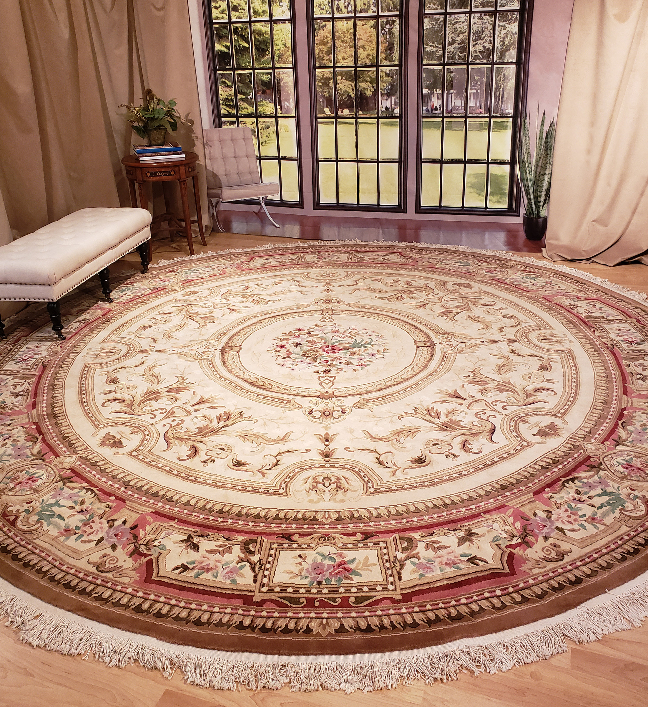 American Home Rug Co. Signature Hand-Knotted Beige And Rose Aubusson ...
