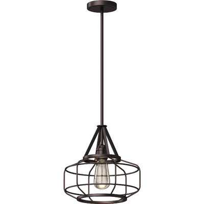 Luminaire suspendu d'intérieur 1 lumière en bronze antique d'inspiration industrielle avec fil en cage