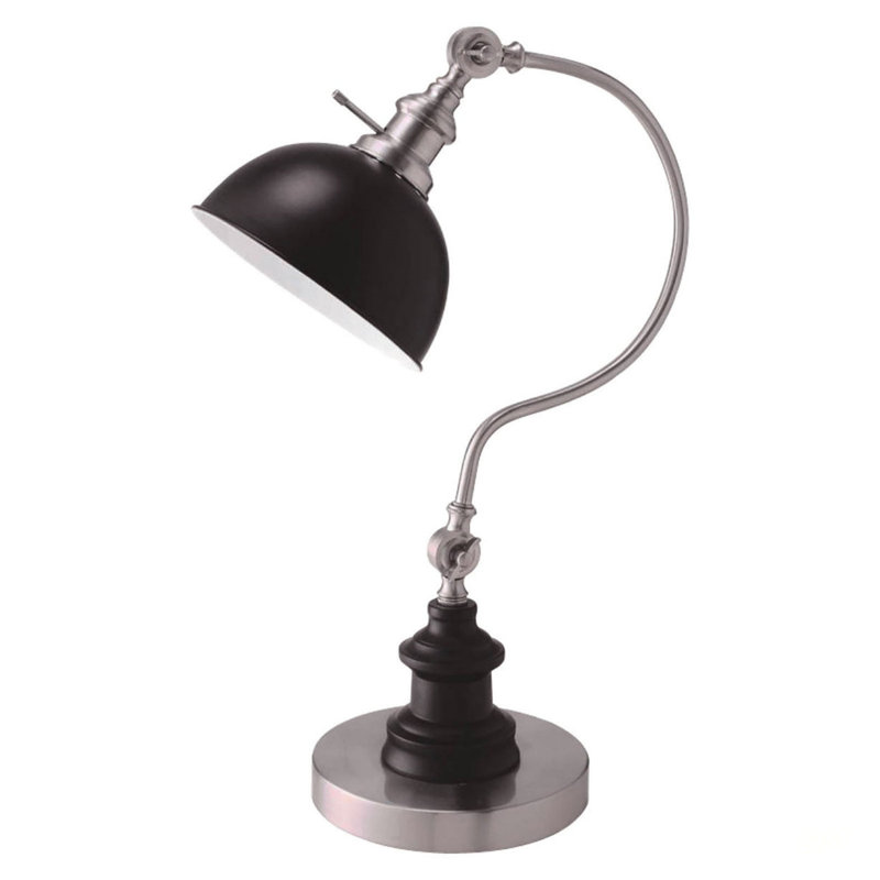 Lampe de table 1pc de style industriel avec finition nickel teint, base circulaire en métal et tige incurvée pour les intérieurs modernes
