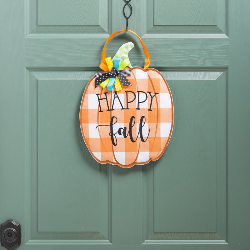 Décoration de porte citrouille Happy Fall