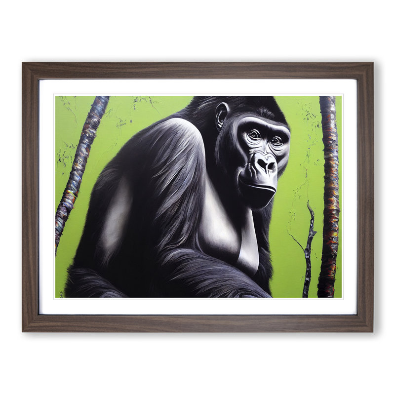 Exclusive Gorilla - Single Picture Frame Painting, 34cm H x 46cm W x 2cm D, Walnut