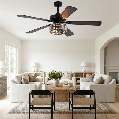 Ventilateur de plafond 60 pales en cristal 60 po avec télécommande / APP et trousse d'éclairage inclus, 6 vitesses, moteur à courant continu réversible, minuterie