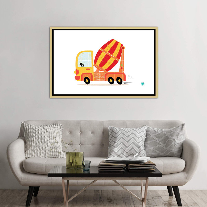 Cement Mixer - impression d'art graphique, H 40 po x l 60 po x 1,5 po, Toile encadrée d'or, Pas de tapis