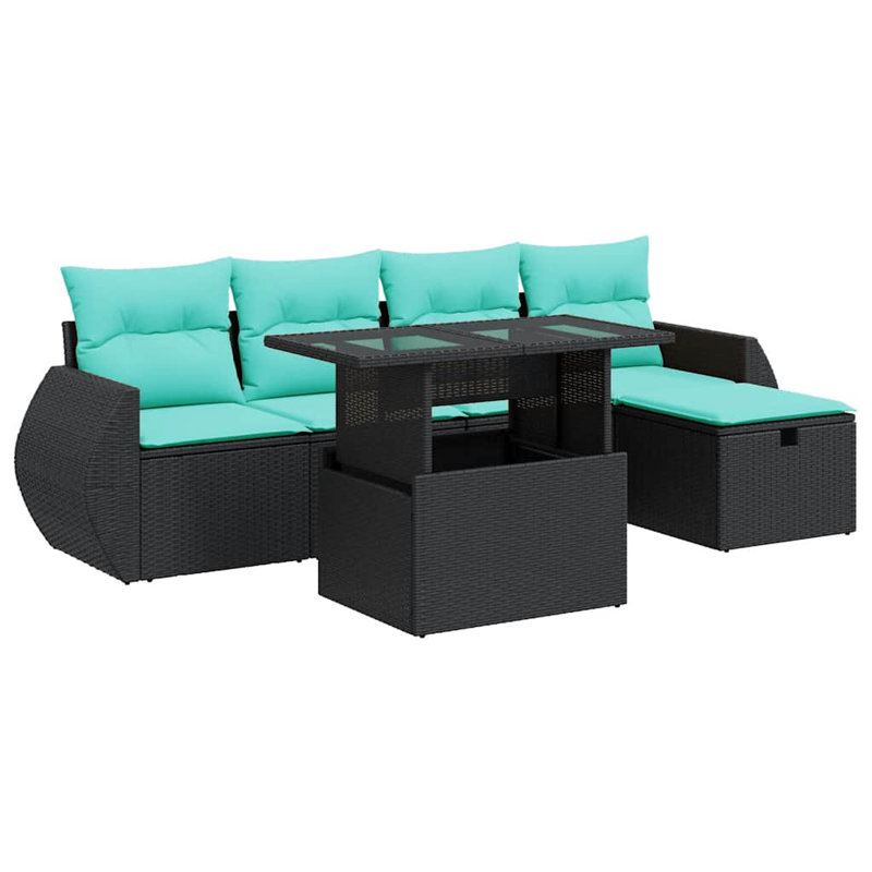  Ensemble de canapé de patio 6 pièces avec coussins en rotin polyacacia, Gris, Vert