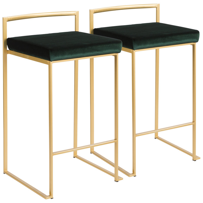 Tabouret de bar et de comptoir Derik, Acier inoxydable, Tabouret de bar (siège d'une hauteur de 31 po), Velours vert
