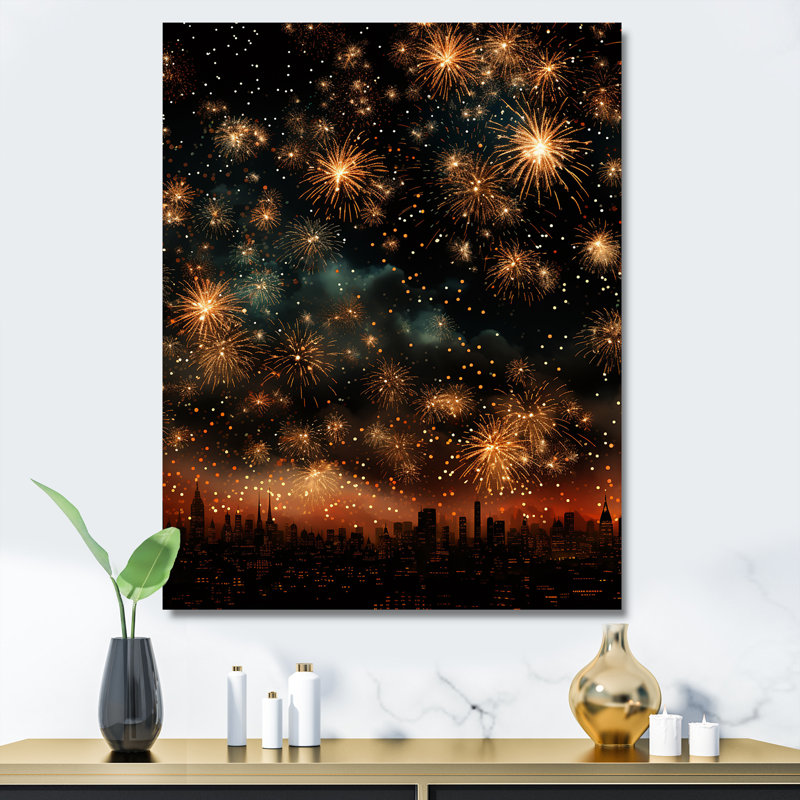 Feux d'artifice dorés, ciel magique, Toile tendue, H 20 po x l 12 po x P 1 po