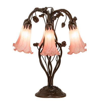 18" High Pink Tiffany Pond Lily 6 Light Table Lamp