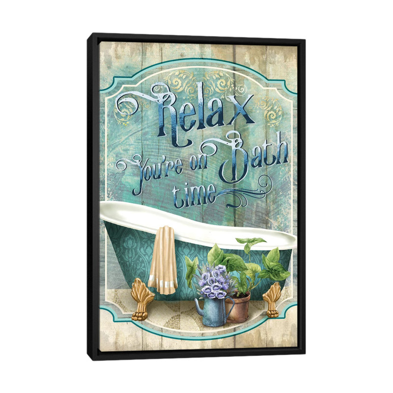 «Your on Bath Time», impression sur toile, H 26 po x l 18 po x P 1,5 po, Toile avec cadre noir, Pas de tapis