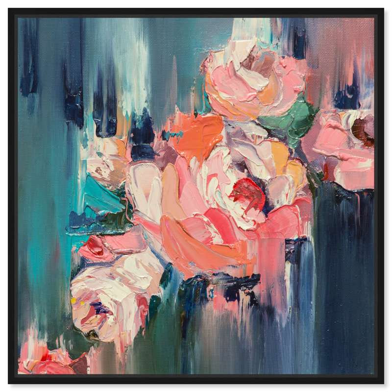 Abstrait «Show Me Love Textures» - peinture sur toile, H 20 po x l 20 po, Toile avec cadre noir