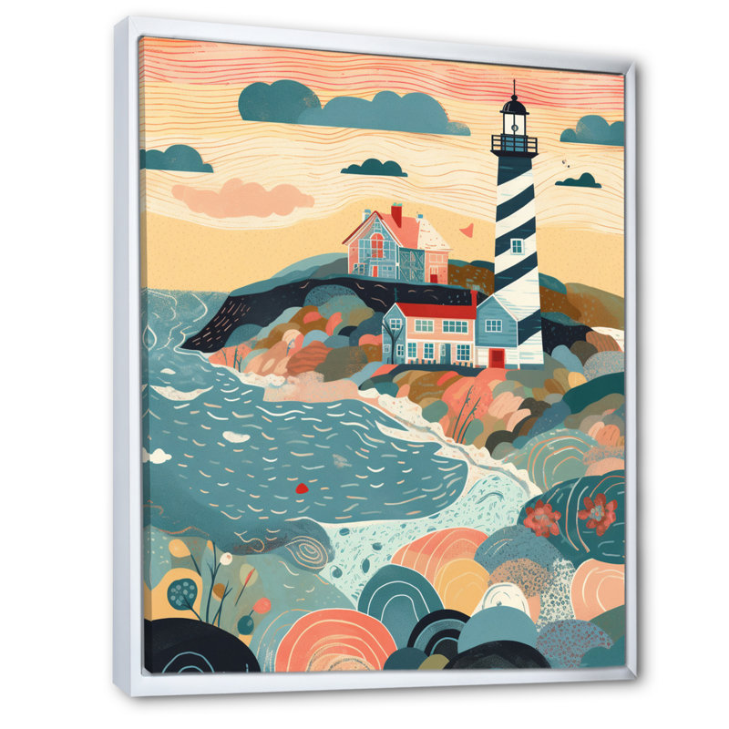 Phare côtier V - décoration murale bord de mer, H 32 po x l 16 po x P 1 po, Cadre flottant blanc