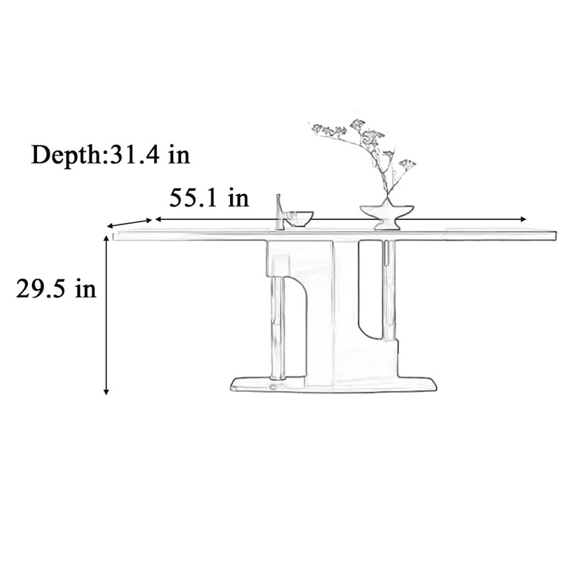 Table de salle à manger rectangulaire haut de gamme, Noir, noir, noir, noir, H 29,5 po x L 55,1 po x l 31,4 po