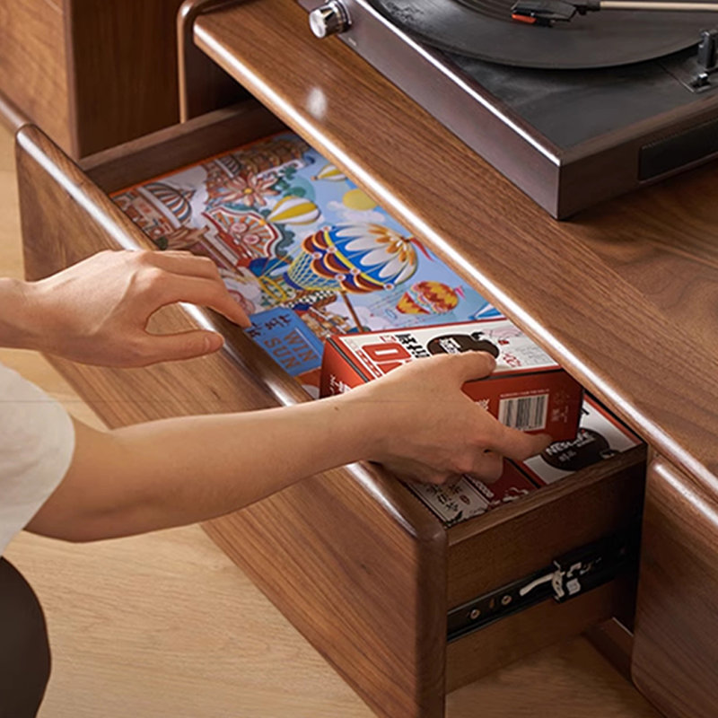 Meuble télé en chêne avec armoires rabattables, H 13,78 po x L 13,78 po x l 94,48 po