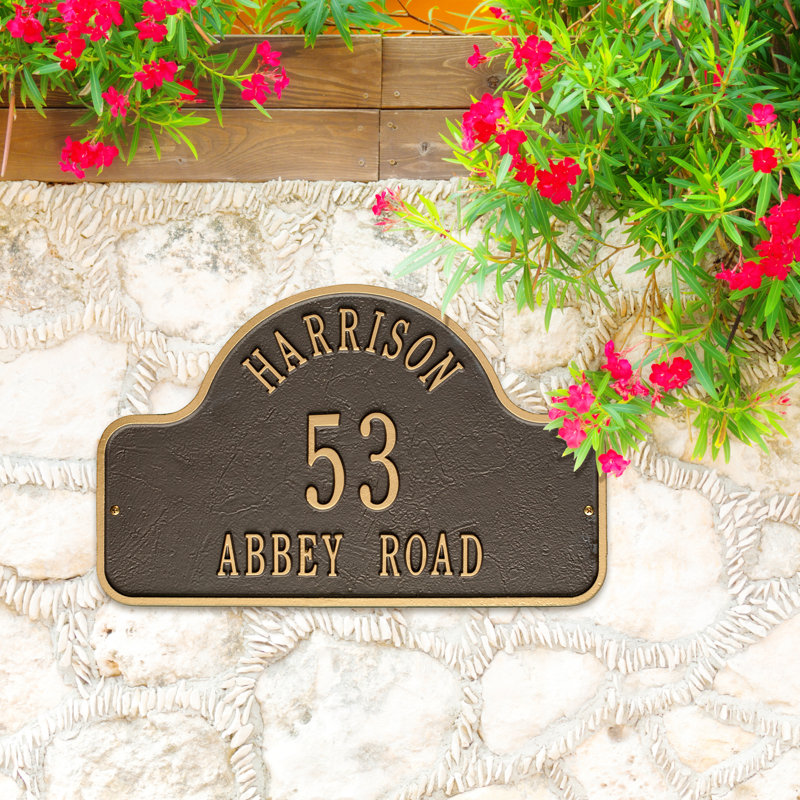 Plaque d'adresse murale sur 3 lignes Lexy, Bronze/Doré, Oui