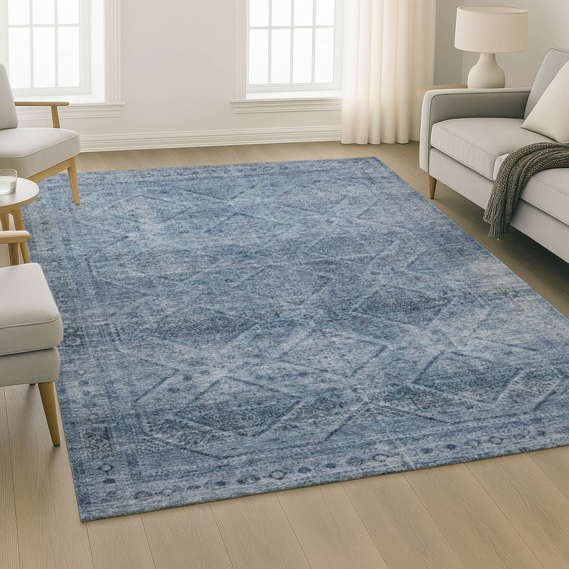 Premium Machine Washable Mayfield AMF2060 Geometric Rug, Blue, 8' x 10'