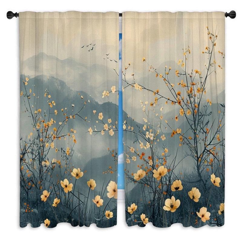 Rideaux de fenêtre en forme de montagnes avec rideaux de paysage nature sereine - 2 panneaux, L 56 po x L 78 po