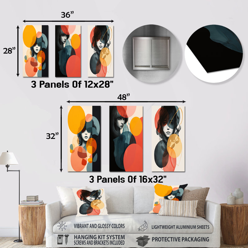 «Woman Portait Collage Fusion Forms I - Abstract Collages», ensemble d'art mural en métal, H 32 po x l 48 po