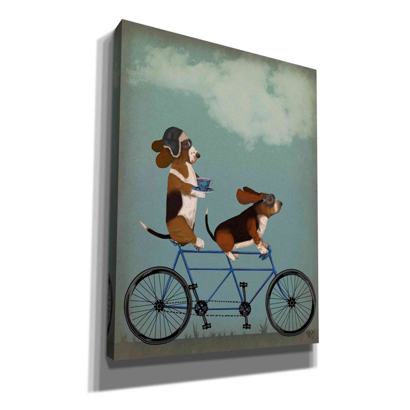 Basset hound tandem - impression sur toile tendue, H 26 po x l 18 po x P 0,75 po
