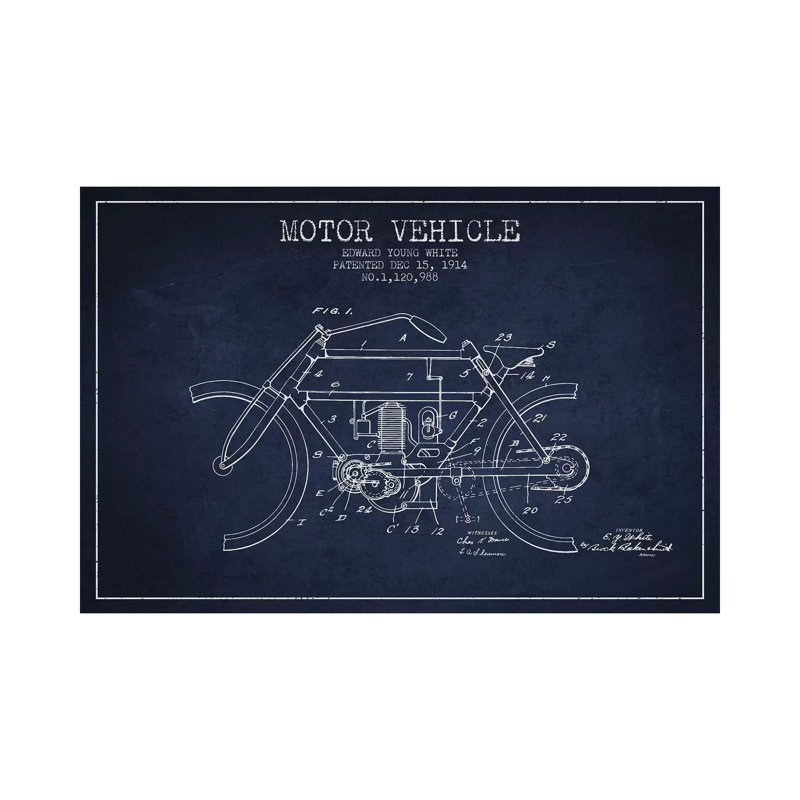 Edward Y. White Motor Vehicle Patent Sketch (Navy Blue) by Aged Pixel - Wrapped Canvas Gallery-Wrapped Canvas Giclée
