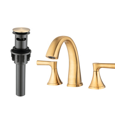 Robinet de baignoire à large entraxe, fini doré brossé - 3 trous, 2 poignées, bonde escamotable pratique. Poignée de salle de bain au design simple et élégant.