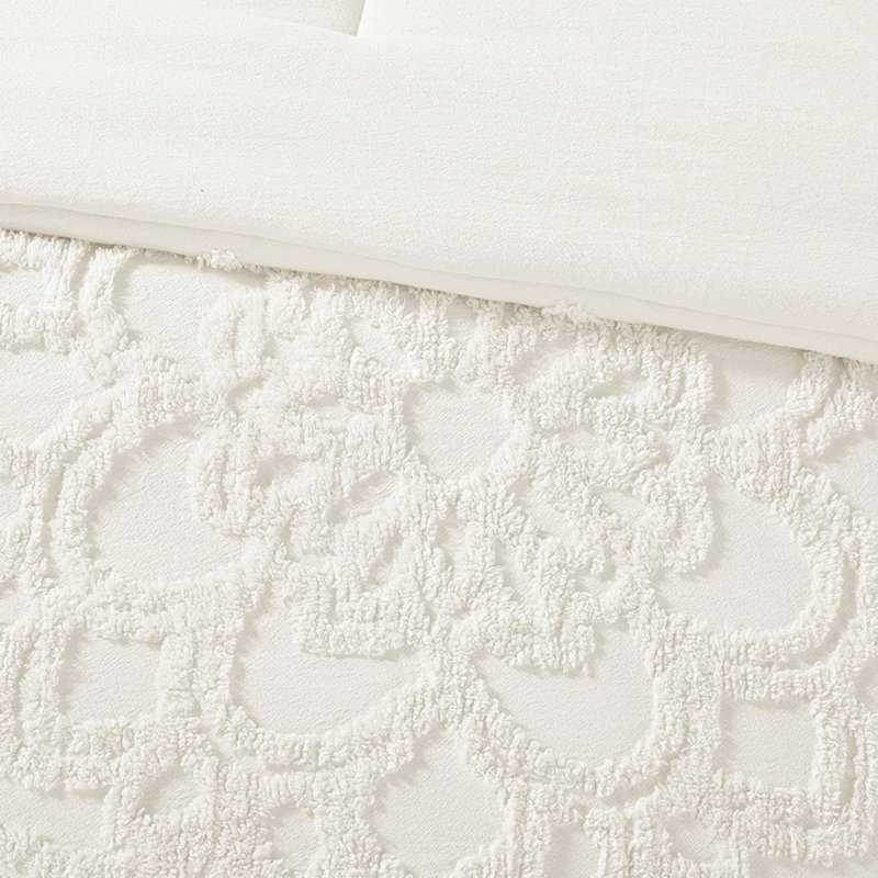 Édredon toutes saisons très grand / très grand avec literie en médaillon en chenille de coton pour, Blanc cassé