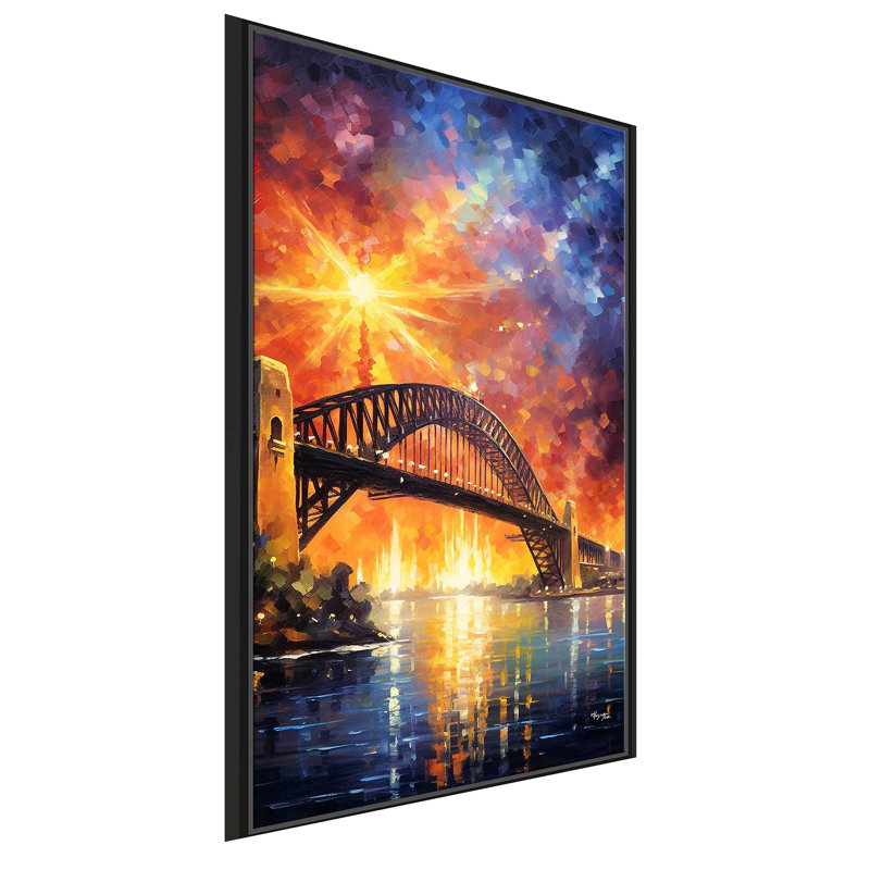 Sydney Harbour Bridge, Australie - cadre flottant, peinture sur toile, H 63,5 po x l 39,5 po x P 2 po