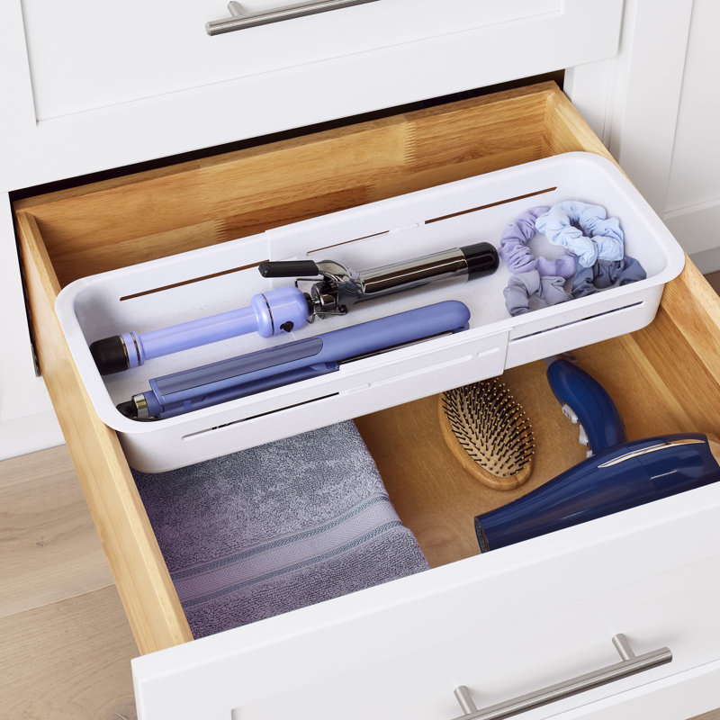 Bac à tiroir coulissant YouCopia DrawerFit, organisateur de rangement de cuisine extensible, blanc moucheté