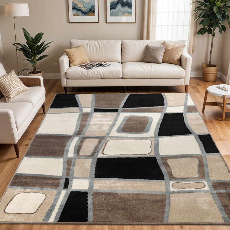 Milliemae Cobblestone Modern Geometric Performance Area Rug, Rectangle 4' x 6'