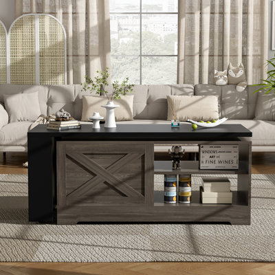 Table basse à plateau relevable avec portes de grange U-Can Farmhouse