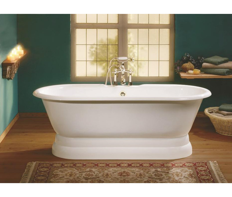 Regal 68'' L Freestanding Soaking Bathtub, White Interior with White Exterior, Cast Iron Pedestal Base