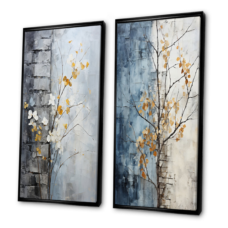 Minimaliste granit feuilles de raisin - ensemble de 2 impressions murales de plantes, Cadre noir, H 32 po x l 33 po