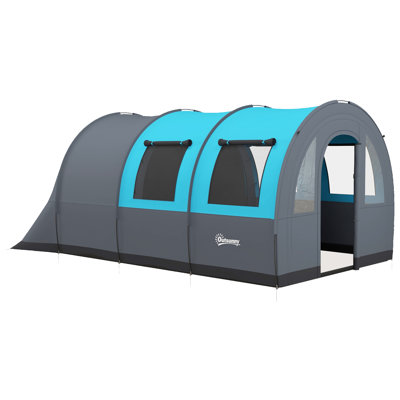 Outsunny 3 Man Camping Tent 480L x 260W x 200H cm Grey and Blue