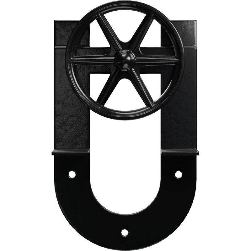 Ensemble de quincaillerie de porte de grange simple standard Premium Wagon Wheel Horseshoe Roller Hanger, Noir