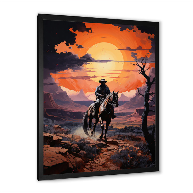 " Western Cowboy Rugged ", Black Single Picture Framed, 32" H x 24" W x 1" D
