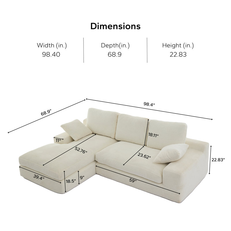 Canapé modulaire 2 pièces Boneless, Velours côtelé beige