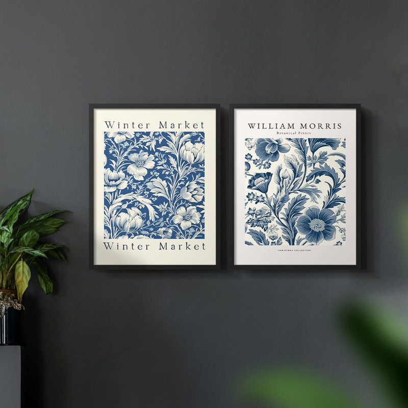 Vintage Floral LVI - Impression Giclée sur cadre - ensemble de 2, Noir, noir, noir, noir, H 23 po x l 58 po