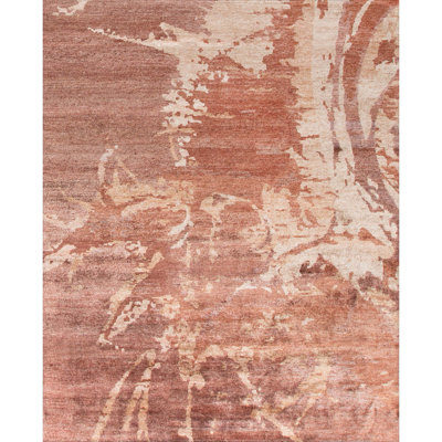 Tapis brun / beige en viscose noué à la main 7 pi 11 po x 9 pi 11 po