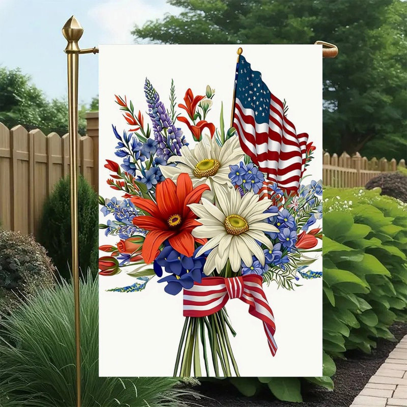 Décoration florale drapeau américain, pergola blanche 30 x 45 cm / (12 "x 18")