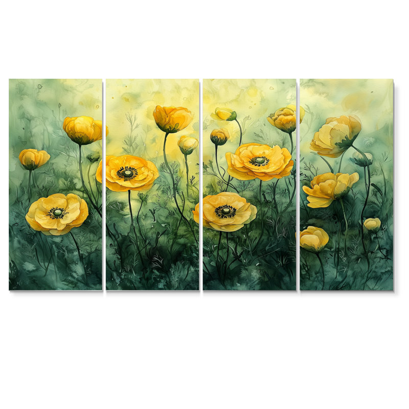 Été fleurs de renoncule à la campagne I - art mural - ensemble de décoration artistique, 4, H 28 po x l 48 po