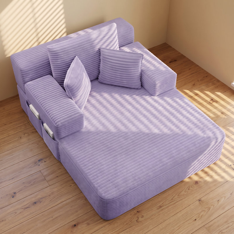 Canapé-lit convertible avec poche de rangement et coussins, 54 po de largeur, Mauve