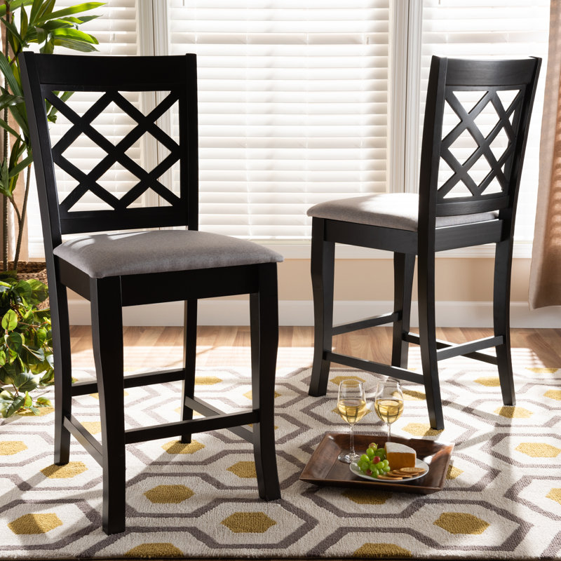 Upholstered Counter Stool with Solid Wood Frame, Grey