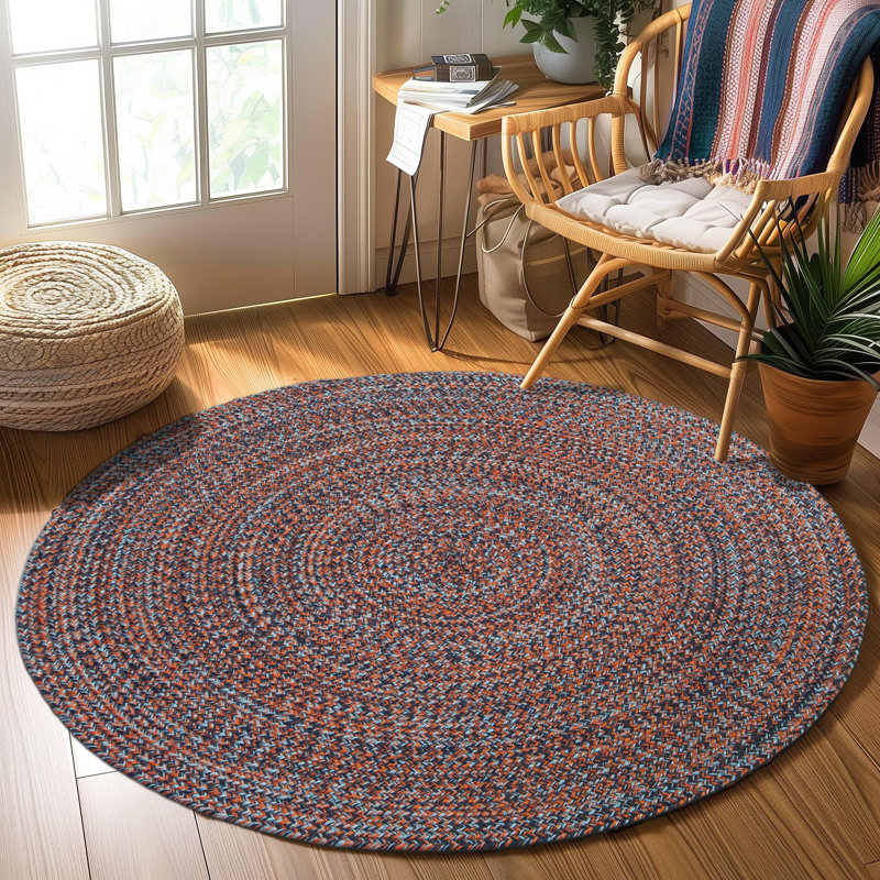 Tapis bleu marine tressé à la main Greensboro, Rond 4 pi x 4 pi
